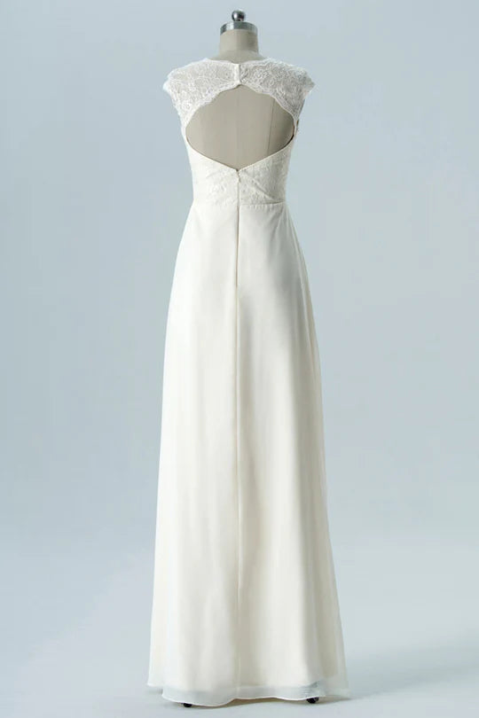 Off-White V-Neck Embroidered Backless Sleeveless Bridesmaid Dress