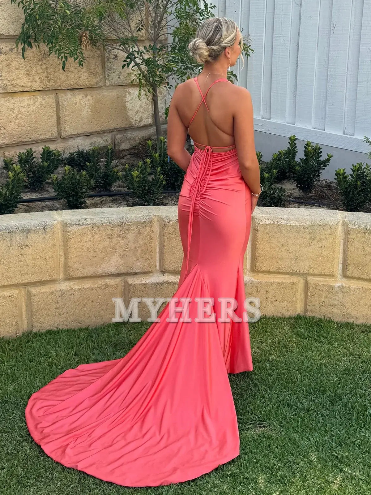 Formal Women's Dresses Wedding Guest Dresses Plunge Neck Mermaid Cultivate oneself Long Sweep Train Prom Dress Backless Charming Sexy Evening Dress