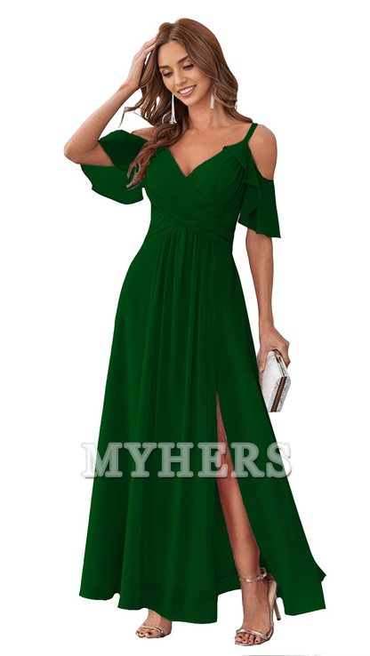 Sweetheart Off Shoulder Chiffon Side Fork Elegant Long Bridesmaid Dresses Wedding Guests Dresses