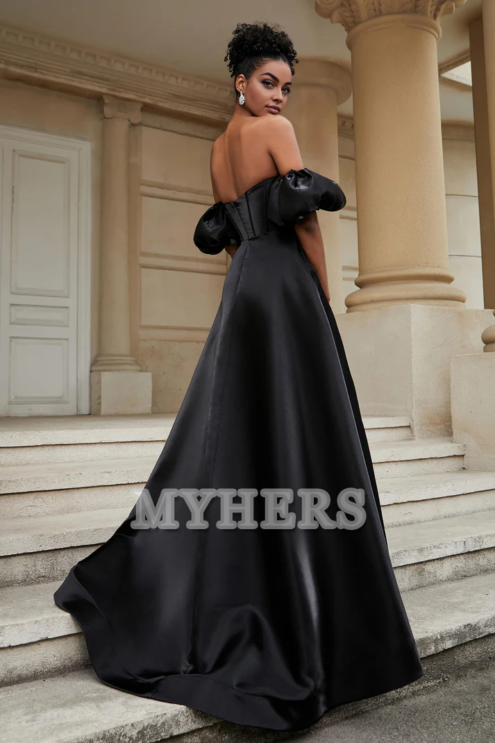 Formal Women's Dresses Strapless A-Line Strapless Dress Backless Ruched Side Fork Sweep Train Senior Evening Dress