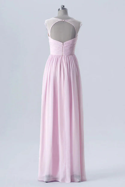 Pink Sweetheart Chiffon Sheer Straps Retract your waist Bridesmaid Dress