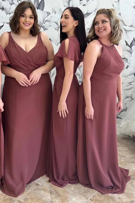 V-Neck/Square neck/Round neck Mismatched Burgundy Chiffon Bridesmaid Dress