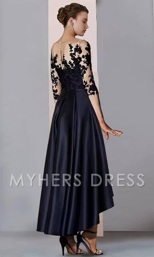 My Hers New Product Mother of The Bride Dress High Low with Pockets Lace Appliques Satin Elegant Dresses Wedding Guests Dresses