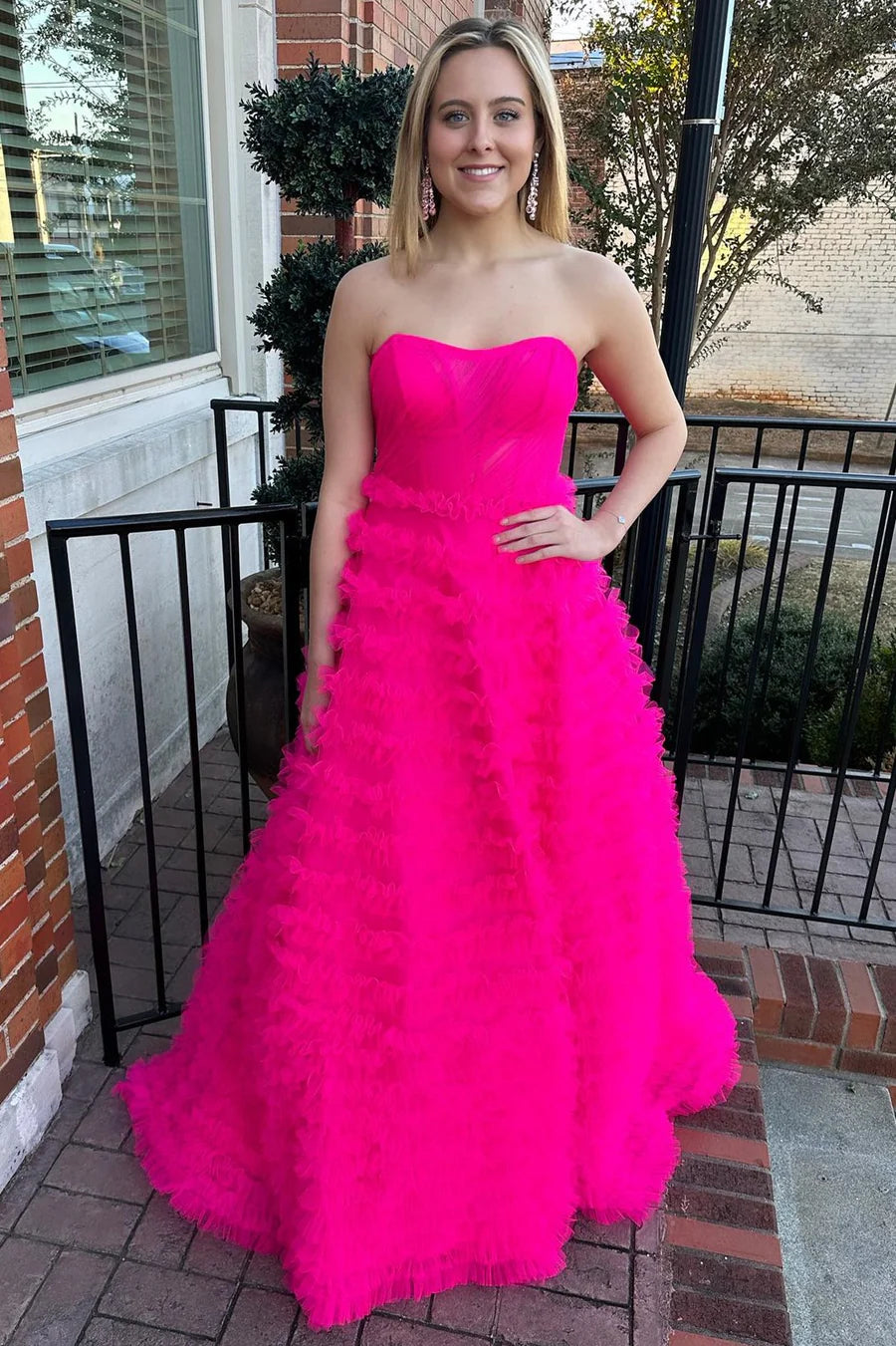 Strapless Ruffle A-Line Long Prom Dress