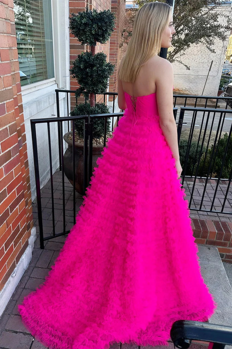 Strapless Ruffle A-Line Long Prom Dress