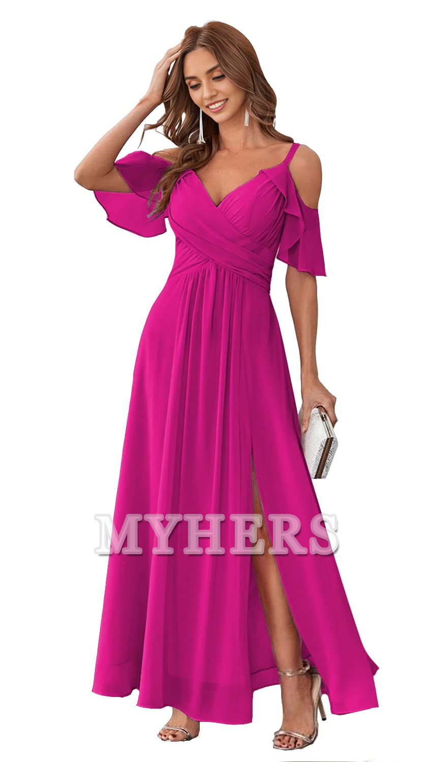Sweetheart Off Shoulder Chiffon Side Fork Elegant Long Bridesmaid Dresses Wedding Guests Dresses