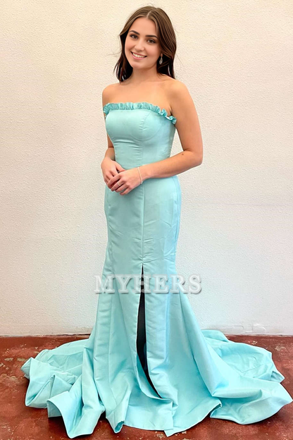 Formal Wear Dresses Wedding Guest Dresses Strapless Ruffle Mermaid Cultivate oneself Side Fork Long Prom Dress Elegant Dignified Evening Dress
