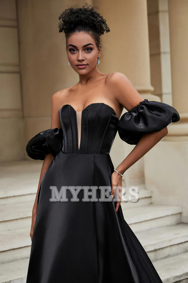 Formal Women's Dresses Strapless A-Line Strapless Dress Backless Ruched Side Fork Sweep Train Senior Evening Dress