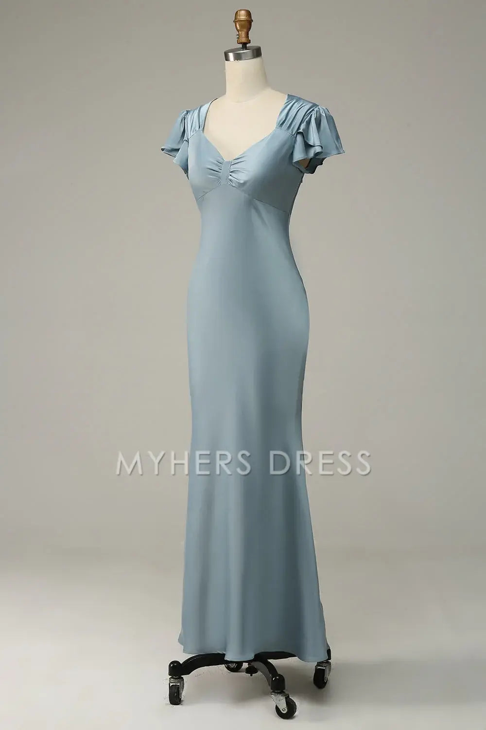 My Hers Ladies Formal Dress Elegant Mermaid Flowing Short Sleeve Simple With Ruffles Prom Dress