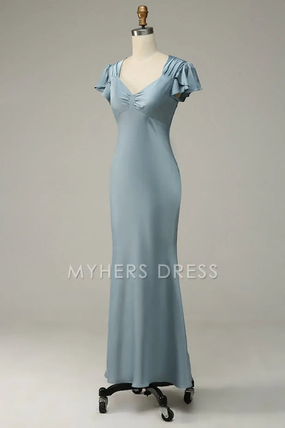 My Hers Ladies Formal Dress Elegant Mermaid Flowing Short Sleeve Simple With Ruffles Prom Dress