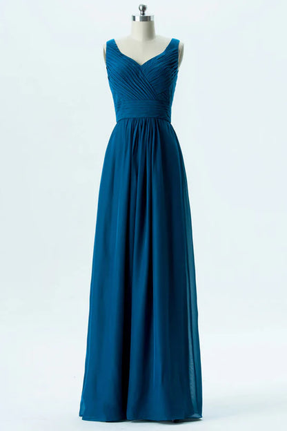 Chiffon V-Neck Banded Waist Bridesmaid Dress