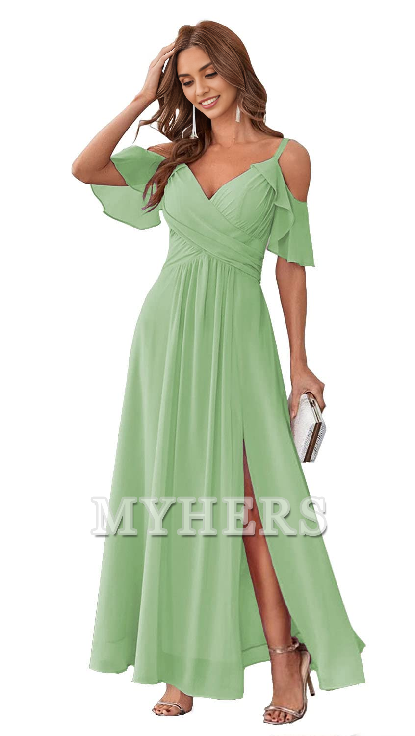 Sweetheart Off Shoulder Chiffon Side Fork Elegant Long Bridesmaid Dresses Wedding Guests Dresses