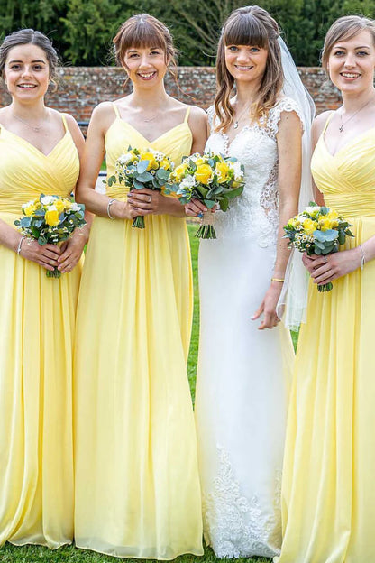 Chiffon Spaghetti Straps A-Line Long Bridesmaid Dress