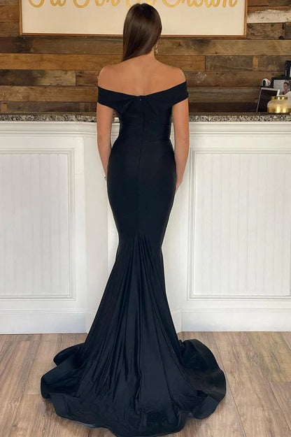 Elegant Black Off-the-Shoulder Trumpet Long Formal Dress
