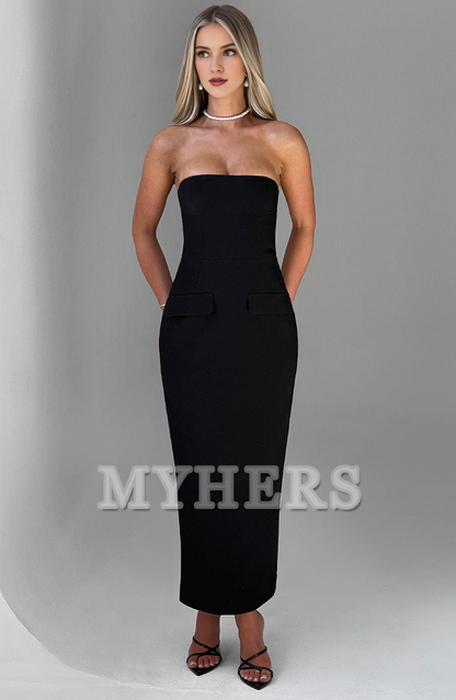 Elegant Strapless Mermaid Rear Fork Sheath Dresses Fake Pocket Decoration Bridesmaid Dresses Wedding Guests Dresses