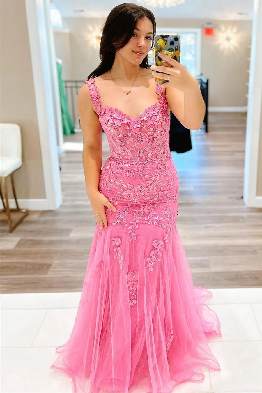 Tulle Appliques Off-the-Shoulder Trumpet Long Prom Dress