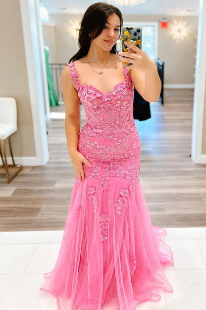 Tulle Appliques Off-the-Shoulder Trumpet Long Prom Dress