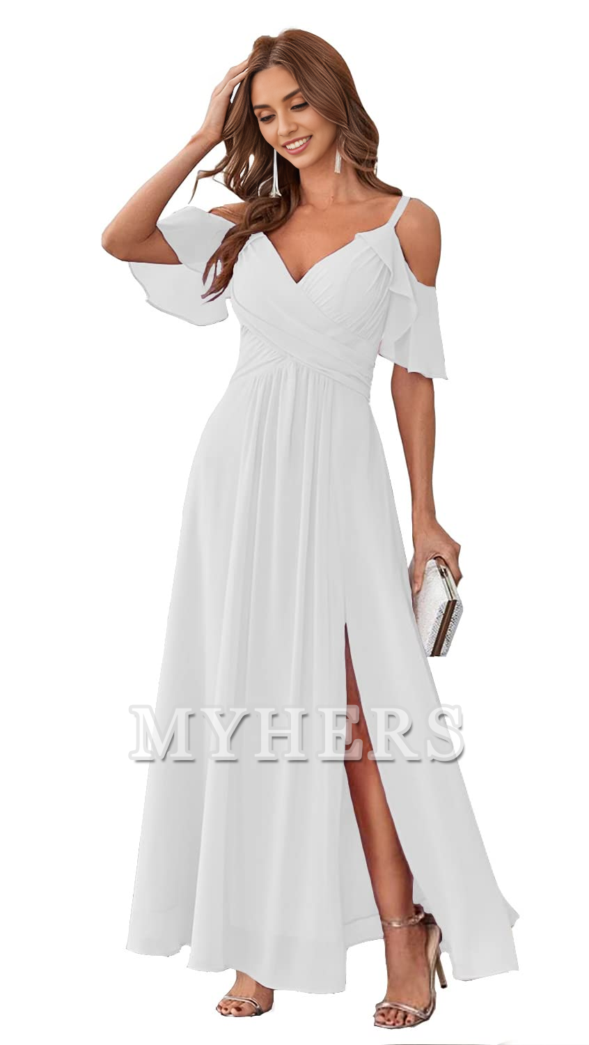 Sweetheart Off Shoulder Chiffon Side Fork Elegant Long Bridesmaid Dresses Wedding Guests Dresses