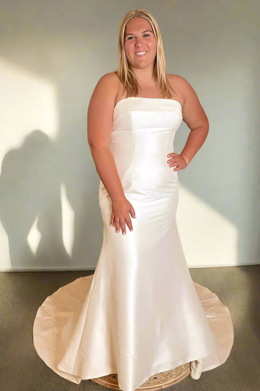 Strapless Off-the-Shoulder Ivory Classic fit Satin Mermaid Bridal Dress ﻿