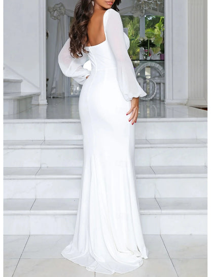 December Wedding Dresses Mermaid Cultivate oneself Square Neck Long Sleeve Floor Length Elegant Chiffon Bridal Gowns