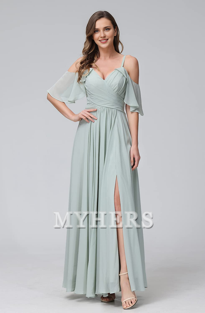 Sweetheart Off Shoulder Chiffon Side Fork Elegant Long Bridesmaid Dresses Wedding Guests Dresses