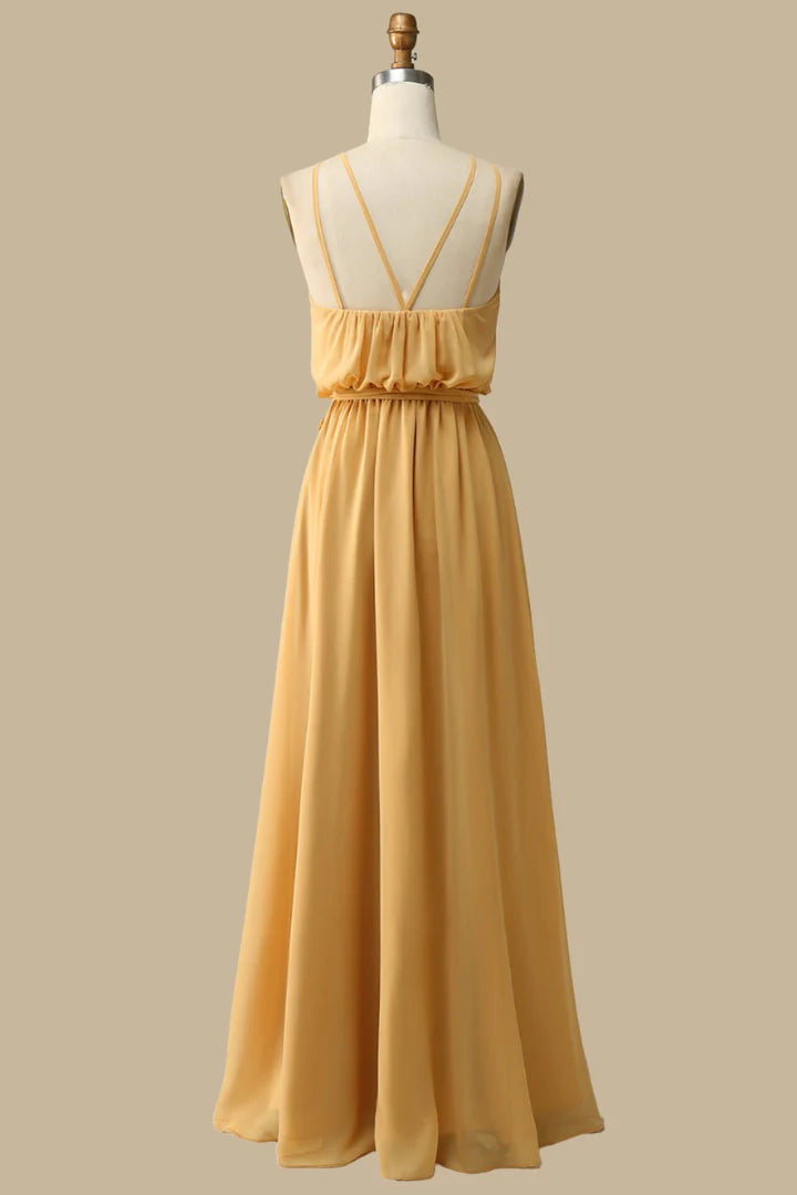 Blouson-Style Halter Chiffon Maxi Dress