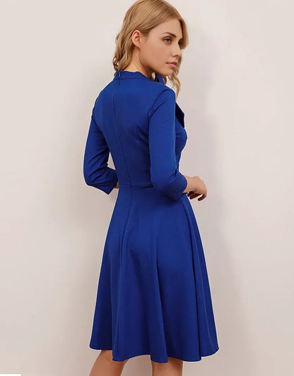 Round Neck Royal Blue Short Dress with Sleeve With 3D Bow