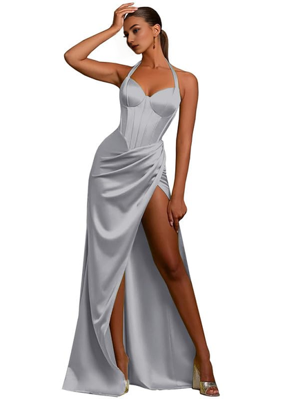 Wedding Guests Dresses Mermaid Halter Evening Party Dresses Ruched Prom Dresses Formal Wear Dresses