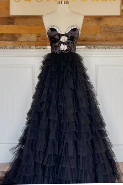 Strapless Bow Ruffle Long Prom Dress with Slit