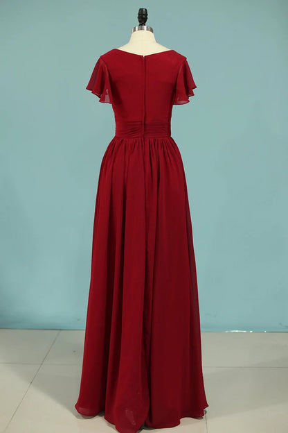 V-Neck Ruffled A-Line Long Bridesmaid Dress