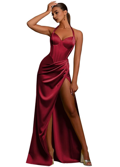 Wedding Guests Dresses Mermaid Halter Evening Party Dresses Ruched Prom Dresses Formal Wear Dresses