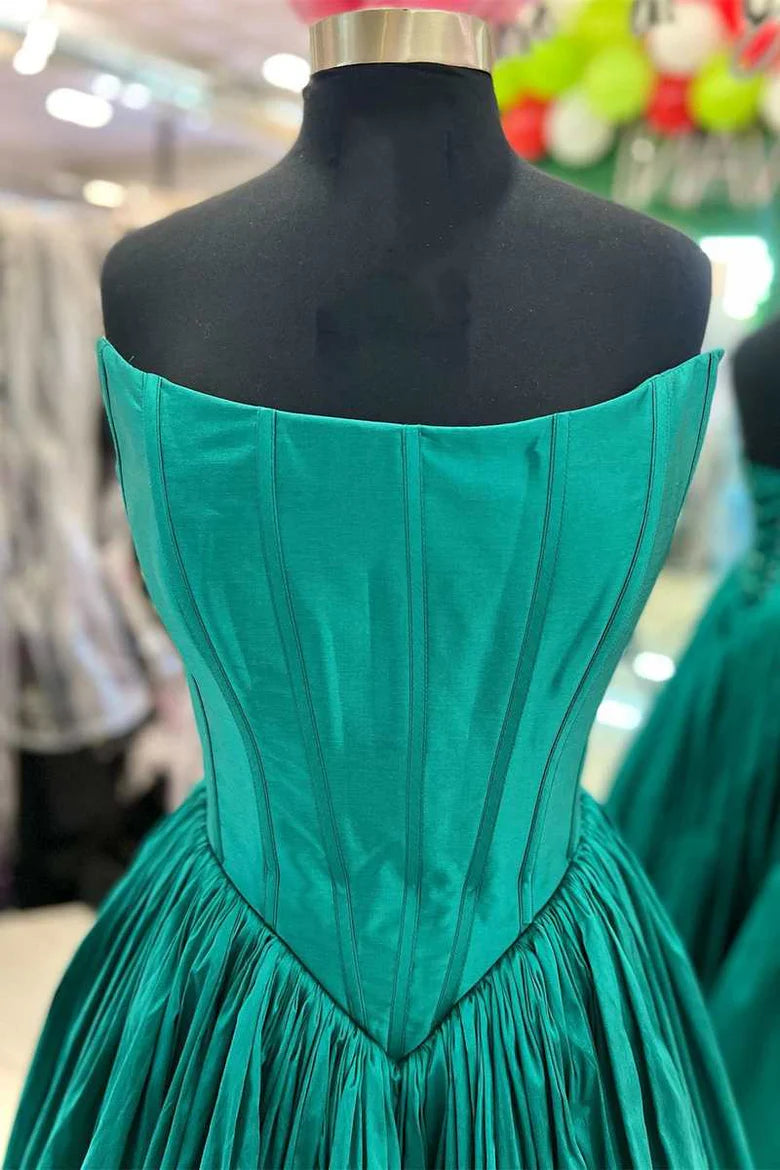 Strapless Lace-Up Back A-Line Prom Dress