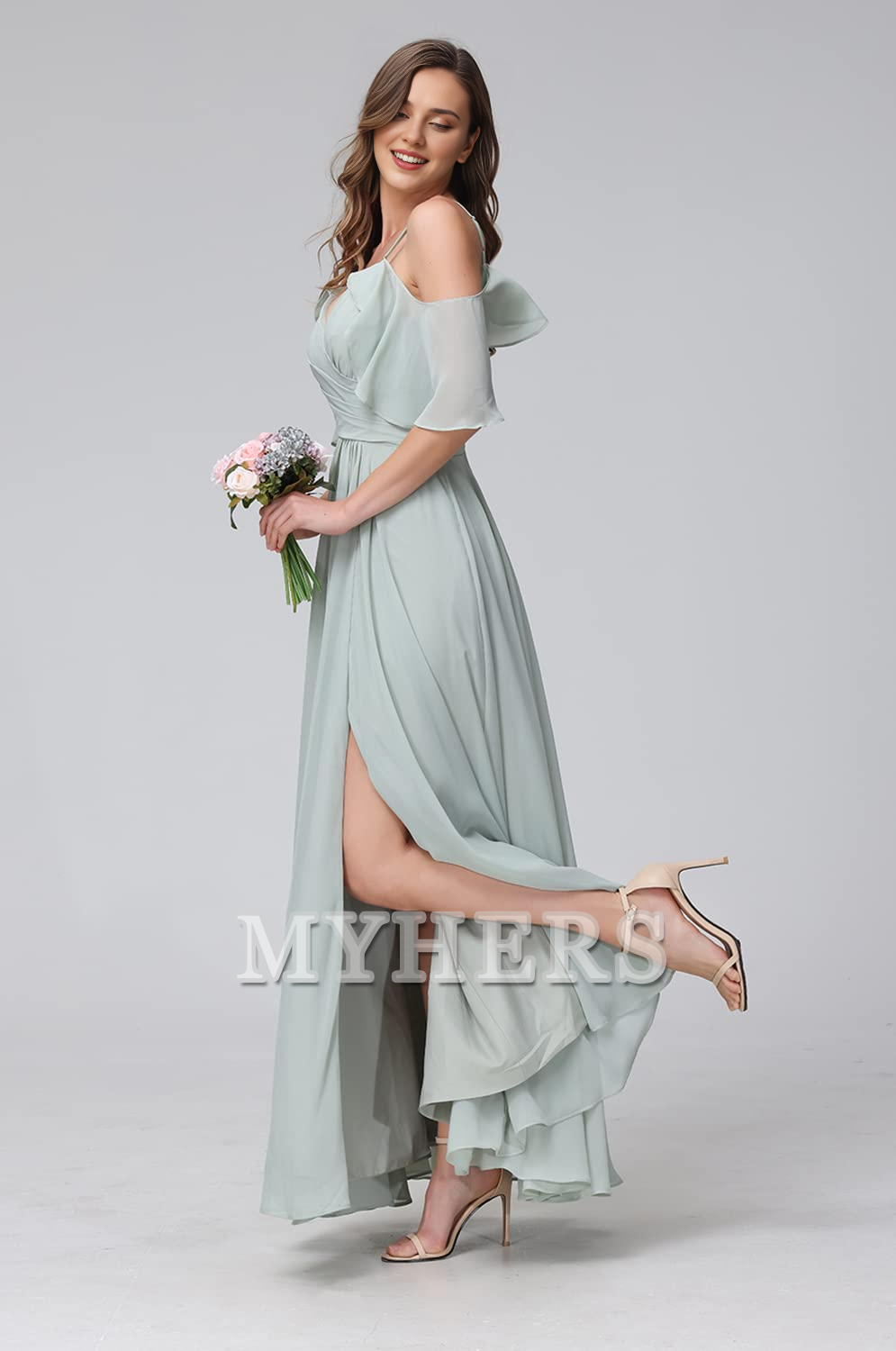 Sweetheart Off Shoulder Chiffon Side Fork Elegant Long Bridesmaid Dresses Wedding Guests Dresses
