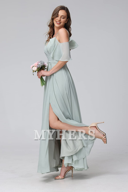 Sweetheart Off Shoulder Chiffon Side Fork Elegant Long Bridesmaid Dresses Wedding Guests Dresses