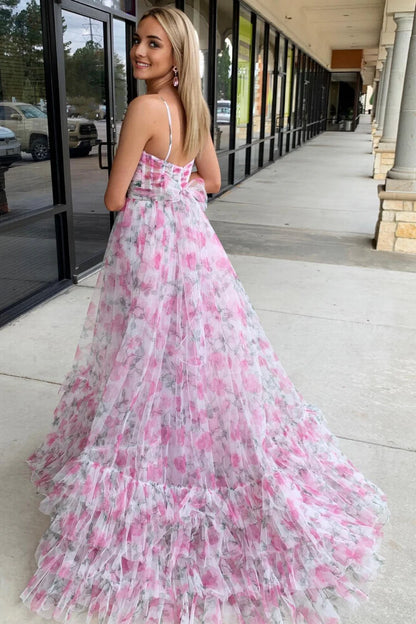 Print Halter Keyhole A-Line Long Prom Dress