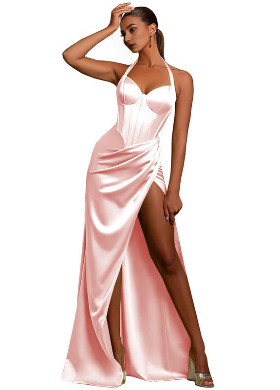 Wedding Guests Dresses Mermaid Halter Evening Party Dresses Ruched Prom Dresses Formal Wear Dresses