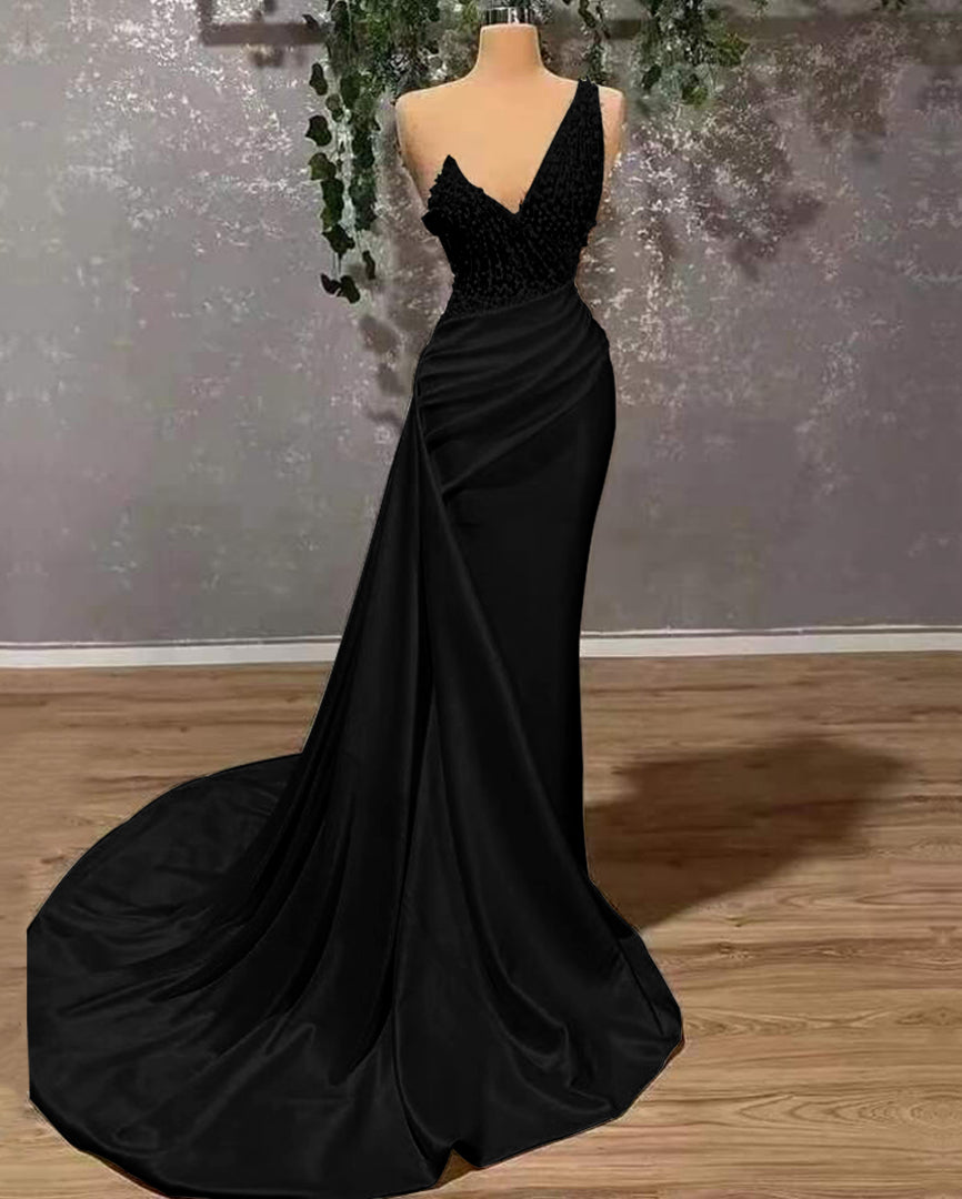 Sheath One Shoulder  Sweep/Brush Train Dresses Long Prom Dress With Sequins