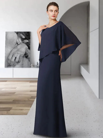 Mother of the Bride Dress Elegant V Neck Floor Length Chiffon Half Sleeve with Ruffles