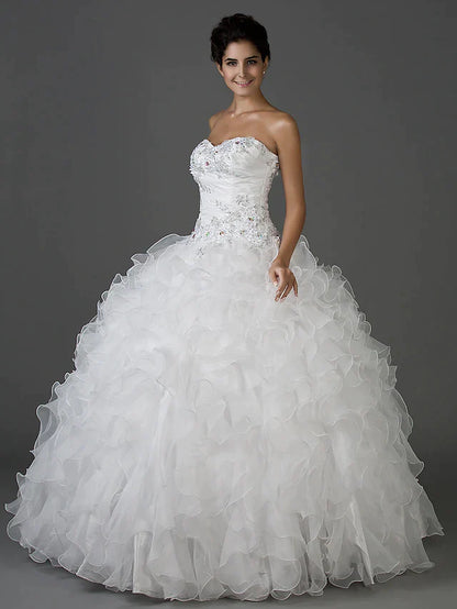 Ball Gown Wedding Dresses Sweetheart Neckline Strapless Floor Length Organza Taffeta Sleeveless Sparkle & Shine