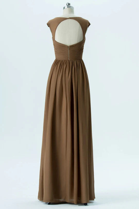 Brown Sweetheart Square neck Cutout Back Pleats Bridesmaid Dress