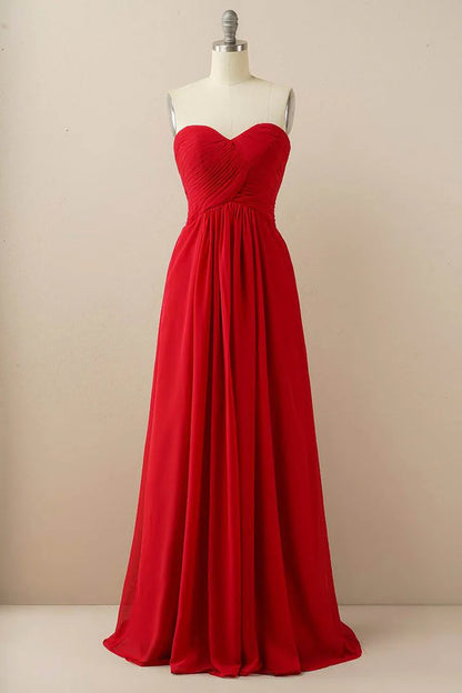 Burgundy Sweetheart Chiffon A-Line Off-the-Shoulder Pleats Bridesmaid Dress