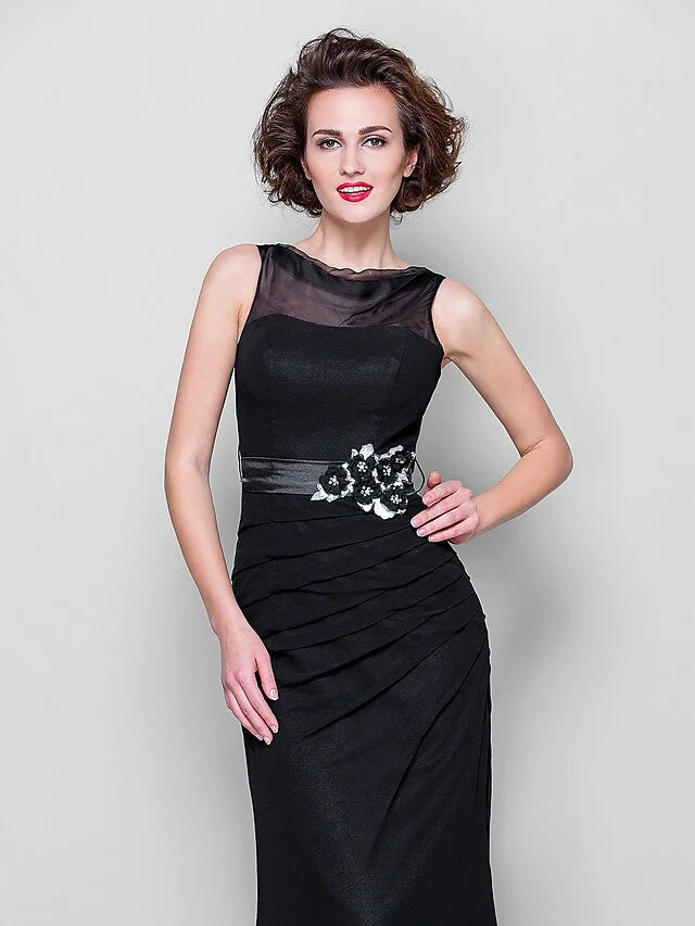 Mother of the Bride Dress Cowl Neck Floor Length Georgette Sleeveless with Sash Ribbon Beading Appliques