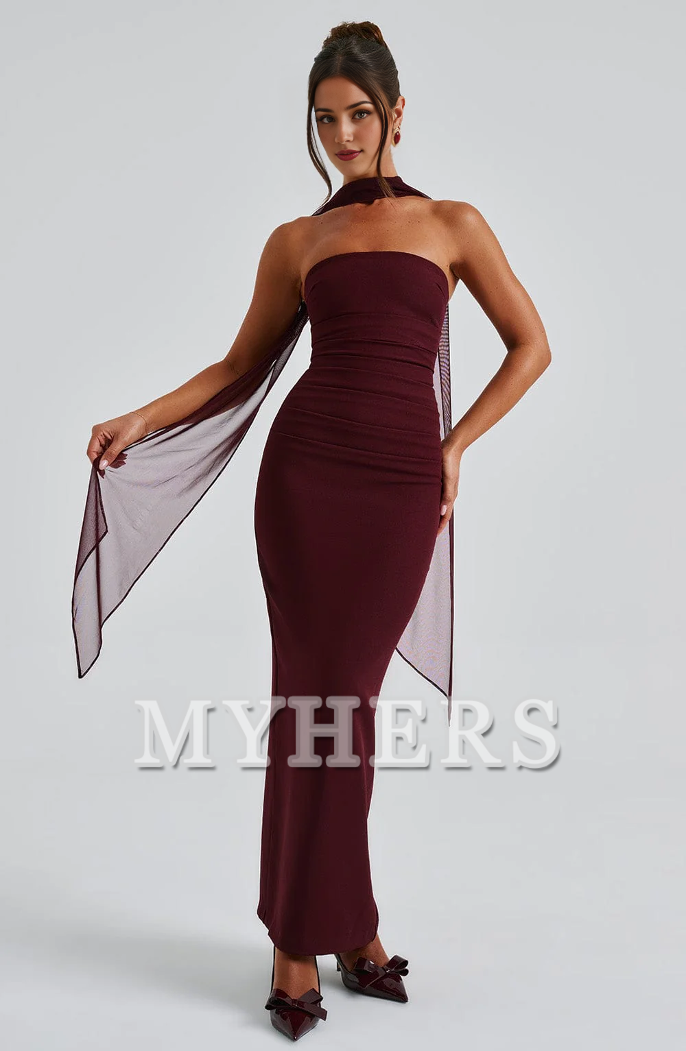 Fashion Strapless Pleated Split to the Back Cultivate oneself Elegant Dresses Bridesmaid Dresses Wedding Guests Dresses