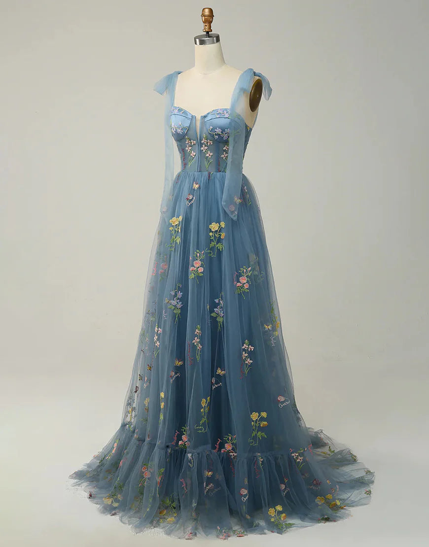 Embroidery Corset Long Prom Dress