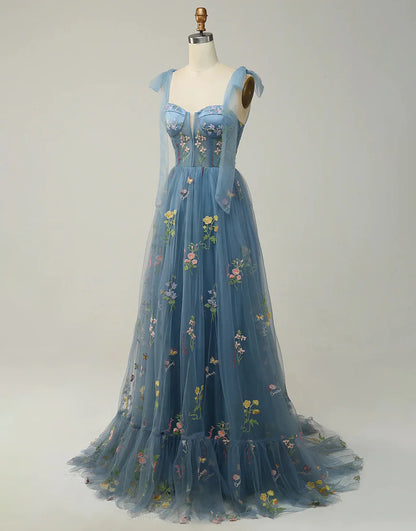 Embroidery Corset Long Prom Dress