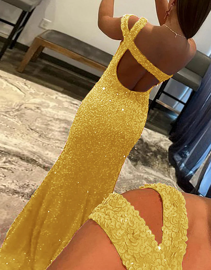 Mermaid One Shoulder Sequins Prom Dress With Slit