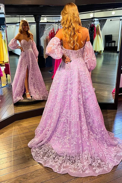 Sparkle Princess  Bustier Puff Sleeve Lace Long Prom Gown