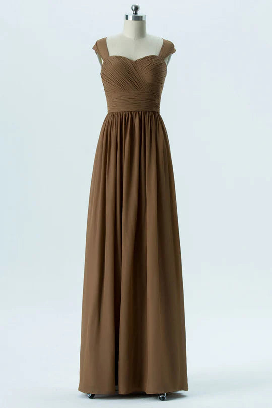 Brown Sweetheart Square neck Cutout Back Pleats Bridesmaid Dress