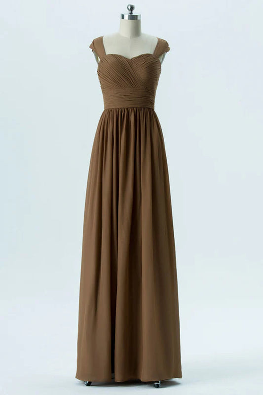 Brown Sweetheart Square neck Cutout Back Pleats Bridesmaid Dress