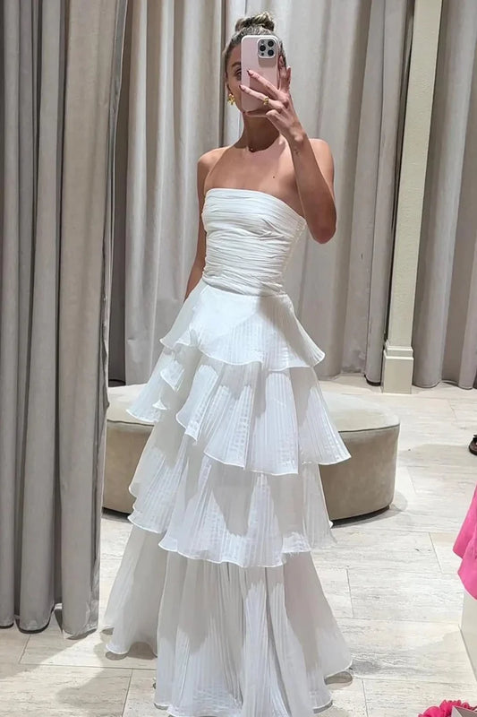 Charmig Sheath Strapless Off-the-Shoulder Organza Satin Long Prom Dresses Wedding Dresses